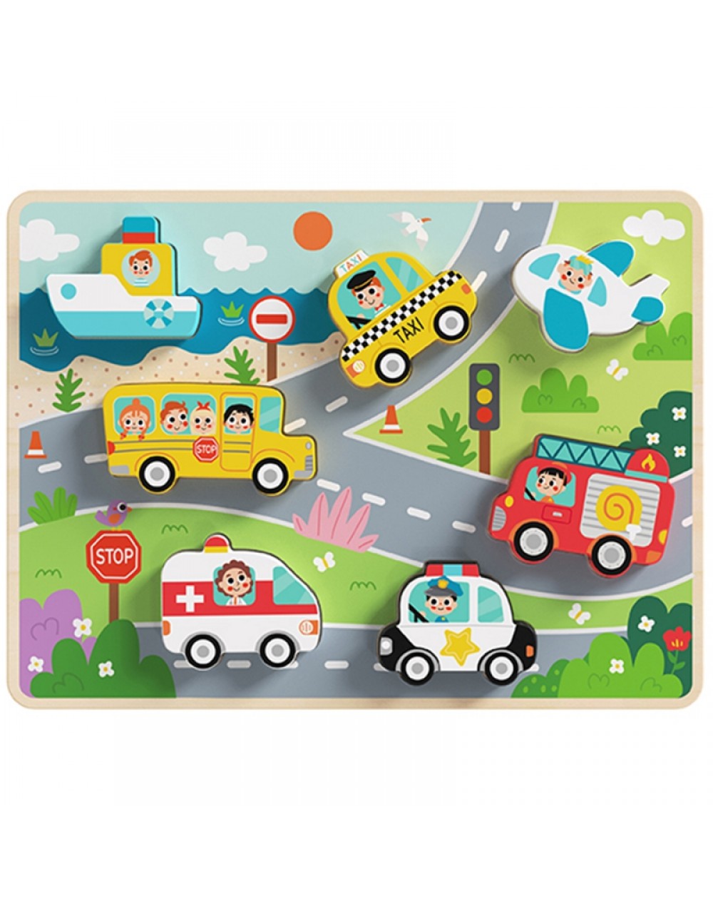TRANSPORTLĪDZEKĻU KOKA PUZLE MAZUĻIEM - TOOKY TOY