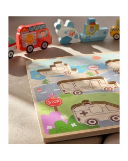 TRANSPORTLĪDZEKĻU KOKA PUZLE MAZUĻIEM - TOOKY TOY