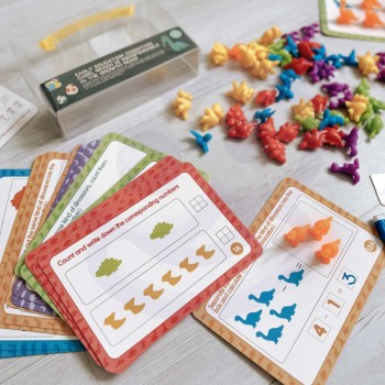 KOMPLEKTS KRĀSU APGUVEI ŠĶIROŠANA MATEMĀTIKAI 95 ELEMENTI DINOZAURI- WOOPIE GREEN