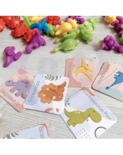 KOMPLEKTS KRĀSU APGUVEI ŠĶIROŠANA MATEMĀTIKAI 95 ELEMENTI DINOZAURI- WOOPIE GREEN