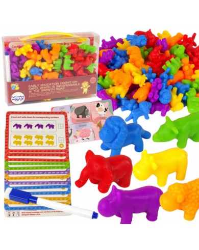 IZGLĪTOJOŠS KOMPLEKTS KRĀSU APGUVE ŠĶIROŠANA MATEMĀTIKA 83 ELEMENTI DZĪVNIEKI- WOOPIE GREEN