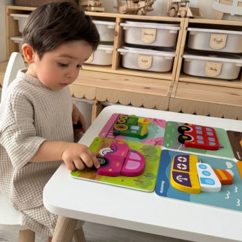 SIX MINI WOODEN PUZZLES 6IN1 TRANSPORT VEHICLES - WOOPIE