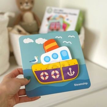 SIX MINI WOODEN PUZZLES 6IN1 TRANSPORT VEHICLES - WOOPIE