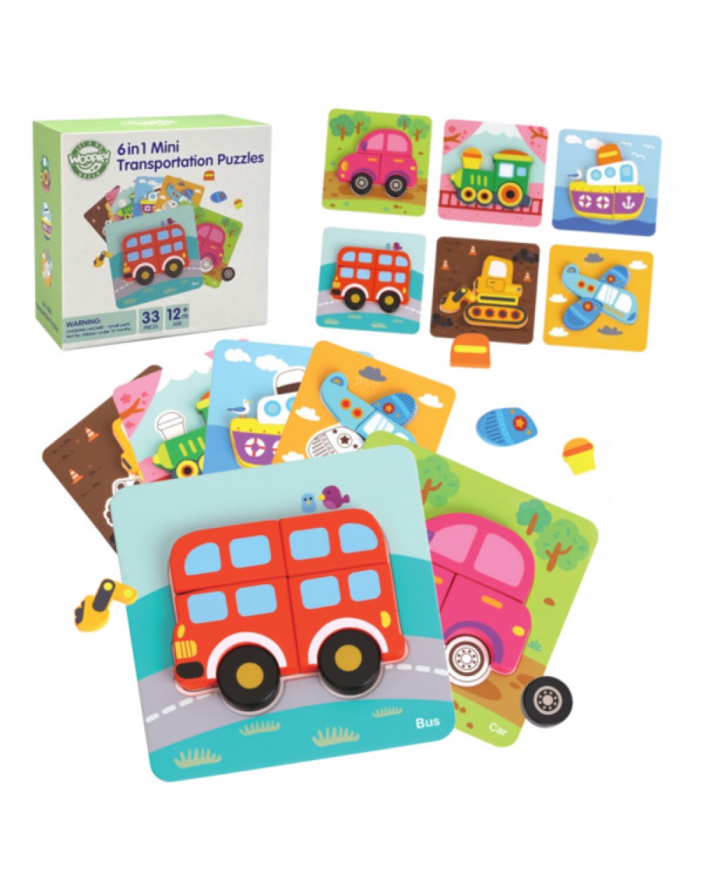 SEŠAS MINI KOKA PUZLES 6IN1 TRANSPORTLĪDZEKĻI - WOOPIE