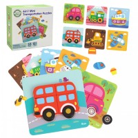 SIX MINI WOODEN PUZZLES 6IN1 TRANSPORT VEHICLES - WOOPIE