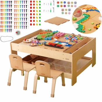 WOODEN DESK + STEM WALL ACCESSORIES + 135 BLOCKS - MASTERKIDZ