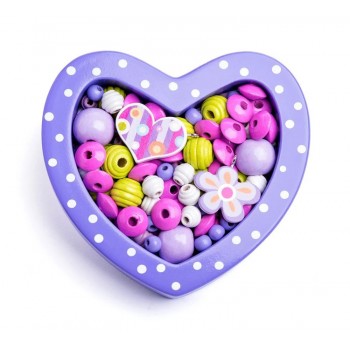 BEADS IN HEART SHAPED BOX VIOLET - WOODY