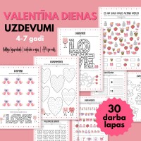 30 DARBA LAPAS BĒRNIEM VALENTĪNA DIENA, DIGITĀLS MATERIĀLS - OUWAKIDS