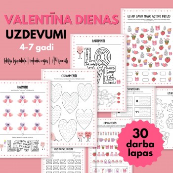 30 DARBA LAPAS BĒRNIEM VALENTĪNA DIENA, DIGITĀLS MATERIĀLS - OUWAKIDS