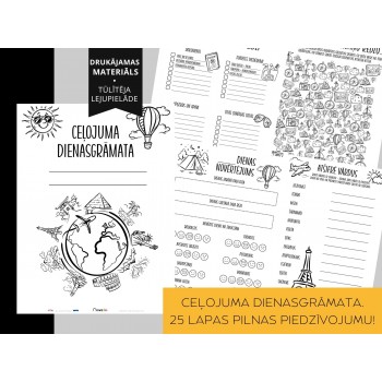 BĒRNU CEĻOJUMA DIENASGRĀMATA – 25 LAPAS AR UZDEVUMIEM, SPĒLĒM, AKTIVITĀTĒM, DIGITĀLS MATERIĀLS - OUWAKIDS
