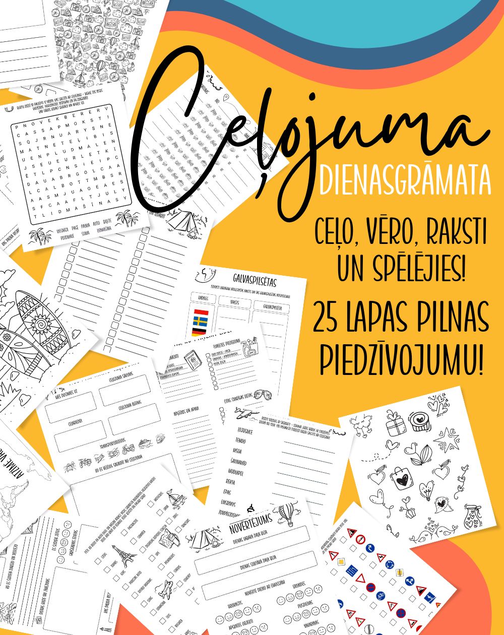 BĒRNU CEĻOJUMA DIENASGRĀMATA – 25 LAPAS AR UZDEVUMIEM, SPĒLĒM, AKTIVITĀTĒM, DIGITĀLS MATERIĀLS - OUWAKIDS