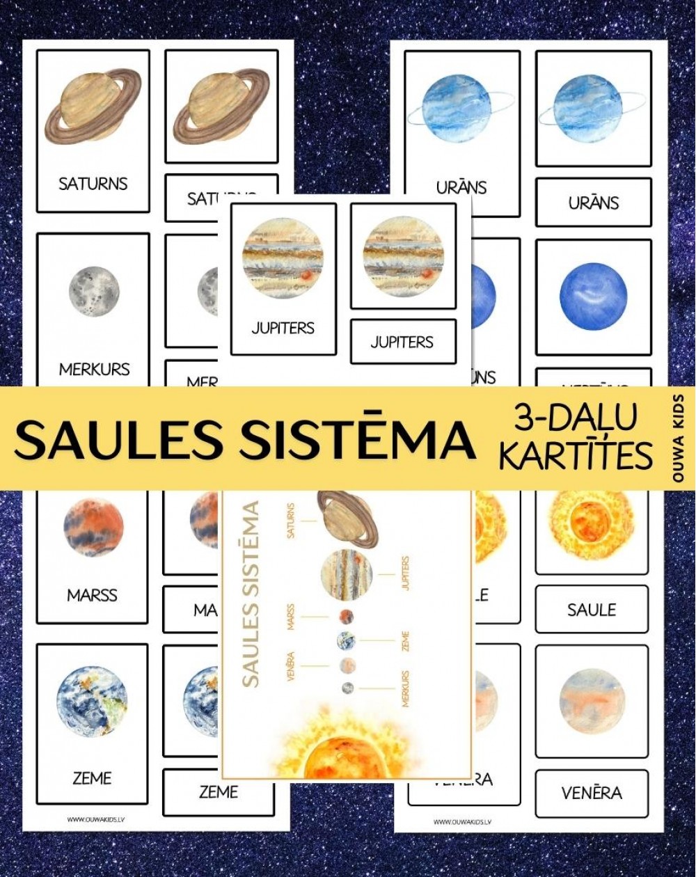 SAULES SISTĒMA 3-DAĻU KARTĪTES UN PLAKĀTS, DIGITĀLS MATERIĀLS - OUWAKIDS SAULES SISTĒMA 3-DAĻU KARTĪTES UN PLAKĀTS, DIGITĀLS MATERIĀLS - OUWAKIDS
