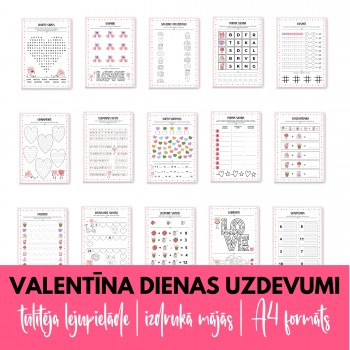 30 DARBA LAPAS BĒRNIEM VALENTĪNA DIENA, DIGITĀLS MATERIĀLS - OUWAKIDS
