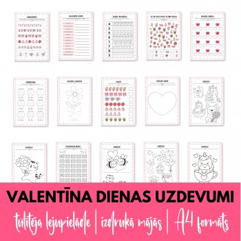 30 DARBA LAPAS BĒRNIEM VALENTĪNA DIENA, DIGITĀLS MATERIĀLS - OUWAKIDS
