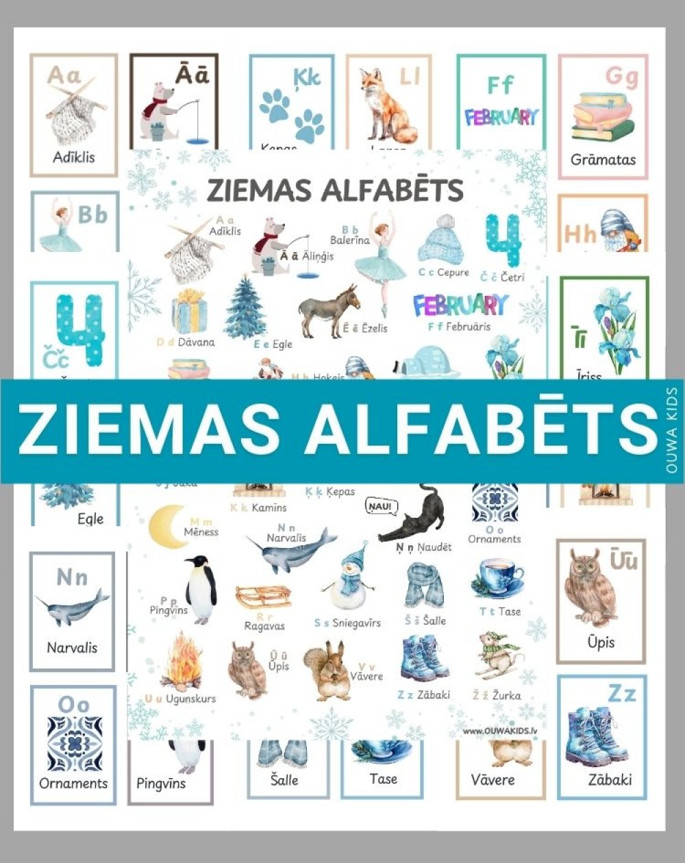 ZIEMAS ALFABĒTS KARTĪTES UN PLAKĀTS, DIGITĀLS MATERIĀLS - OUWAKIDS