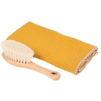 Baby Set: Goat Hair Brush + Muslin Cloth - LEMONII