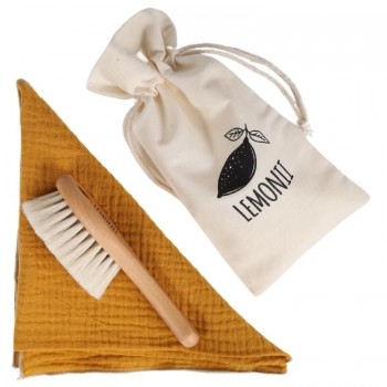Baby Set: Goat Hair Brush + Muslin Cloth - LEMONII
