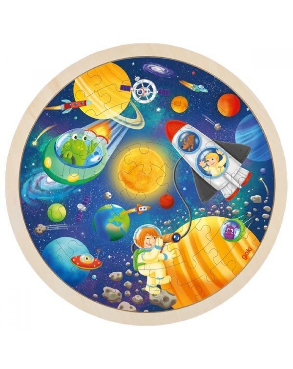 Apaļa koka puzle Space - GOKI