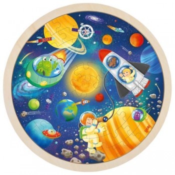 Apaļa koka puzle Space