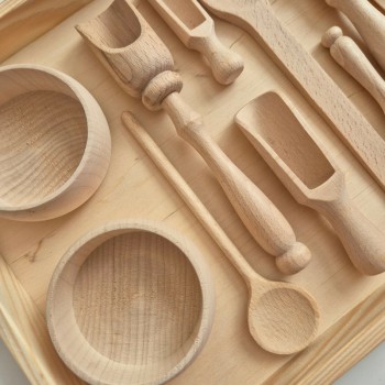 MONTESORI KOKA SENSORAIS RĪKU KOMPLEKTS BĒRNIEM AR PAPLĀTI - OUWAKIDS MONTESORI KOKA SENSORAIS RĪKU KOMPLEKTS BĒRNIEM AR PAPLĀTI - OUWAKIDS