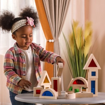 Wooden Blocks with Colored Glass 16 pcs - VIGA