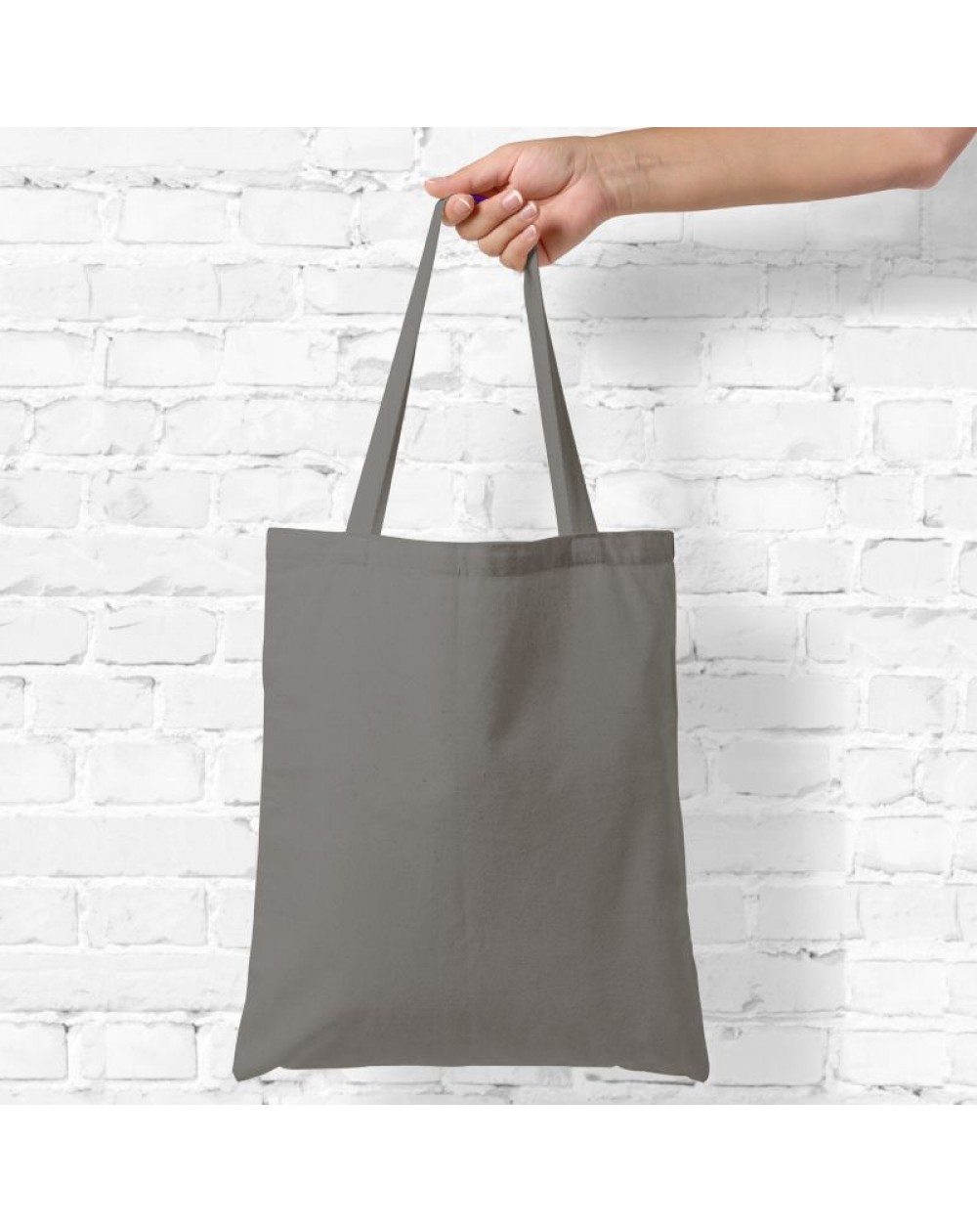 Kokvilnas Maisiņš 38 x 42 cm Ar Gariem Rokturiem - Grey