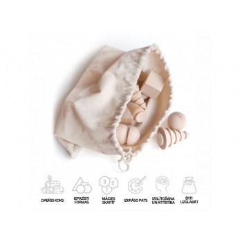 Wooden Figurine Set in Fabric Bag