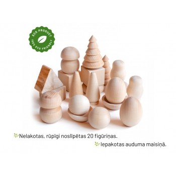 Wooden Figurine Set in Fabric Bag