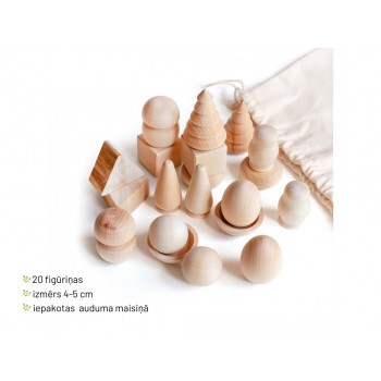 Wooden Figurine Set in Fabric Bag