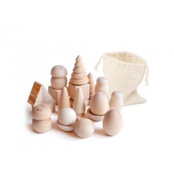 Wooden Figurine Set in Fabric Bag