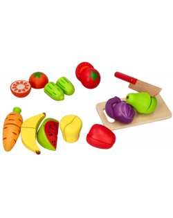 Koka Griešanas Dārzeņi Un Augļi Kastē - ADAM TOYS
