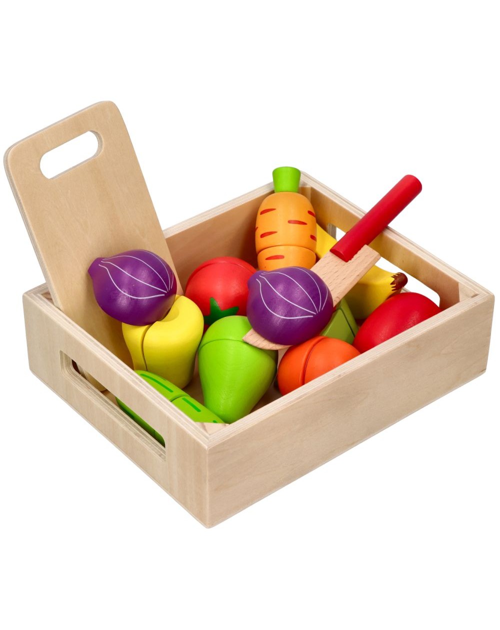Koka Griešanas Dārzeņi Un Augļi Kastē - ADAM TOYS